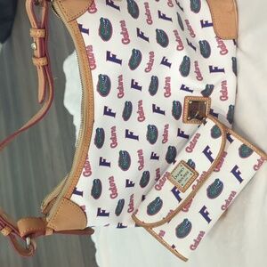 Dooney & Bourke White and Brown Gators Shoulder Bag And Wallet